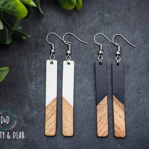 Long Wood & Resin Bar Earrings | Boho Hippie Wooden Earrings | Minimalist and Hypoallergenic | Simple Elegant Jewelry | Trendy Gift for her