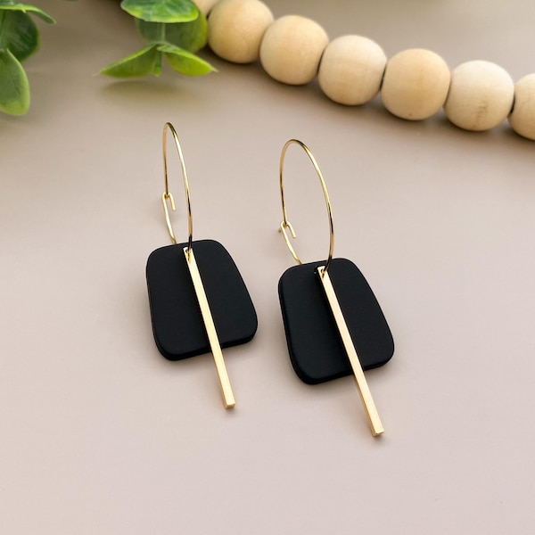 Black & Gold Hoop Earrings | Small Neutral Minimalist Hoops | Cute Dangle Earrings |Lightweight Hypoallergenic Earrings |Trendy Gift for her