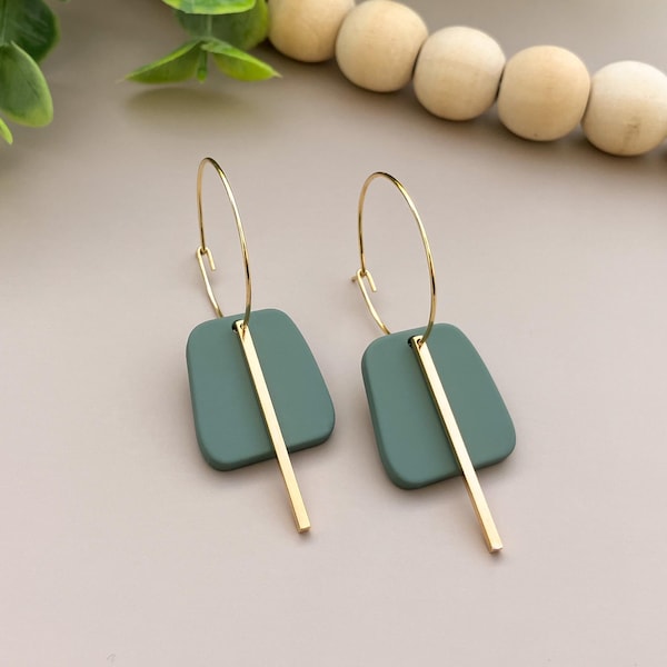 Green & Gold Hoop Earrings | Small Neutral Minimalist Hoops | Cute Dangle Earrings |Lightweight Hypoallergenic Earrings |Trendy Gift for her