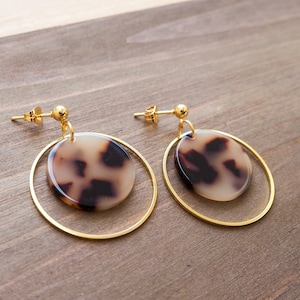 Blonde Tortoise Shell Earrings with Gold Hoop | Eco-Friendly Acetate Earrings | Fun Lightweight Earrings |Hypoallergenic Trendy Gift for her