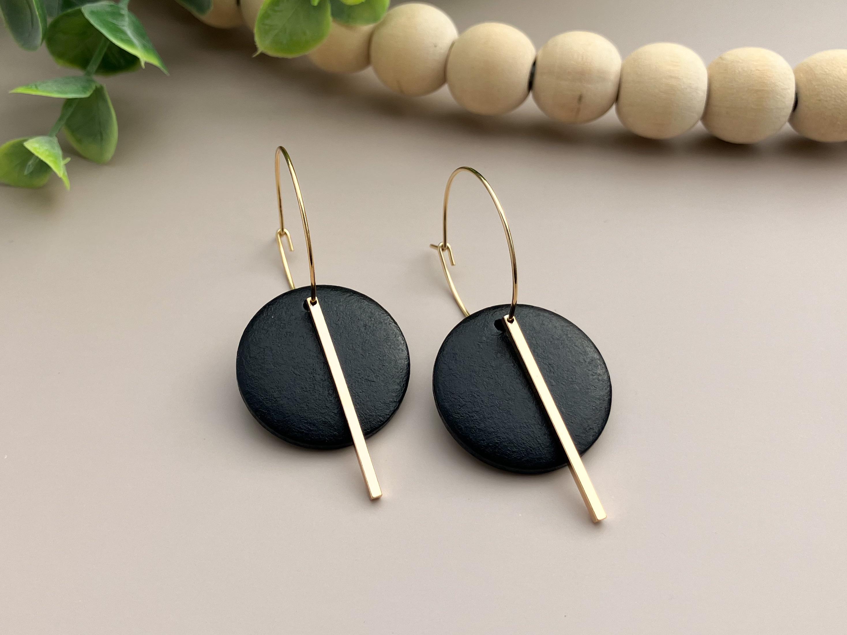 Black & Gold Hoop Earrings | Neutral Minimalist Hoops | Cute Wood Dangle Earrings | Lightweight Hypoallergenic Earrings |Trendy Gift for her