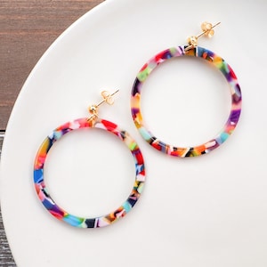Color Pop Circle Earrings | Eco-Friendly Acetate Earrings | Fun Lightweight Earrings | Colorful & Hypoallergenic | Cute, Trendy Gift for her