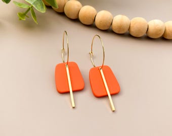 Gold/Silver & Orange Hoop Earrings |Small Neutral Minimalist Hoops |Cute Dangle Earrings |Lightweight Hypoallergenic Earrings |Gift for her