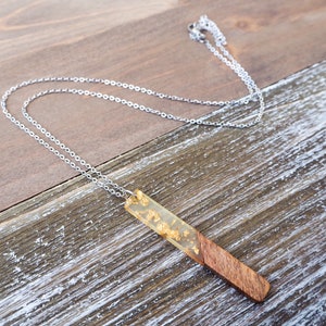 Gold Flakes & Wood Bar Necklace | Boho Wooden Necklace | Minimalist and Hypoallergenic | Simple Elegant Jewelry | Dainty Trendy Gift for her