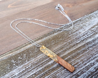 Gold Flakes & Wood Bar Necklace | Boho Wooden Necklace | Minimalist and Hypoallergenic | Simple Elegant Jewelry | Dainty Trendy Gift for her