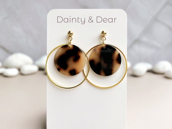 Blonde Tortoise Shell Earrings with Gold Hoop | Eco-Friendly Acetate Earrings | Fun Lightweight Earrings |Hypoallergenic Trendy Gift for her
