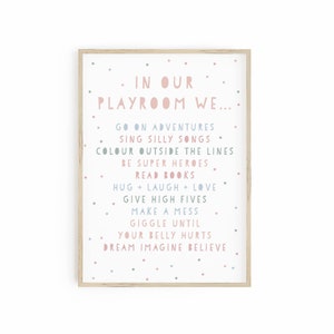 Playroom Rules Print , Children’s Playroom Bedroom Print, Nursery Prints, Muted Pastels, playroom prints, playroom decor, nursery decor