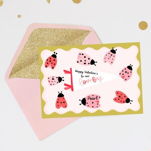 Personalised Childrens valentines card, love bug card, kids valentines cards, valentines card for daughter, valentines card for son