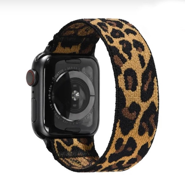 Bande élastique pour Apple WatchBande extensible Apple Watch Impression léopard foncé 38/40 / 41mm, 42/44 / 45mm, bracelet Apple Watch extensible Toutes les tailles
