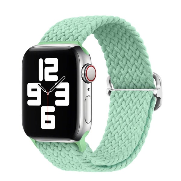 Adjustable Mint Green Braided Solo Loop Strap Band For Apple Watch Series 7 6 5 4 3 2 1 & SE Strap For Sizes 38/40/41/42/44/45mm