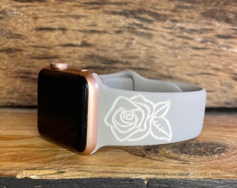 Laser Engraved Strap Apple Watch Rose deign - Apple Watch Armband - Apple Watch Band Jewellery Apple Watch