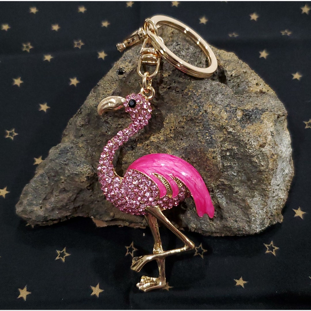 Pink Flamingo Rhinestone Fashion Keychain Etsy