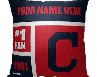 Official MLB Cleveland Guardians Baseball Colorblock Personalized Pillow