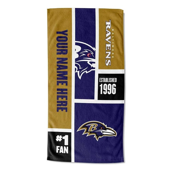 Baltimore Ravens Official NFL Colorblock Personalized Beach Towel