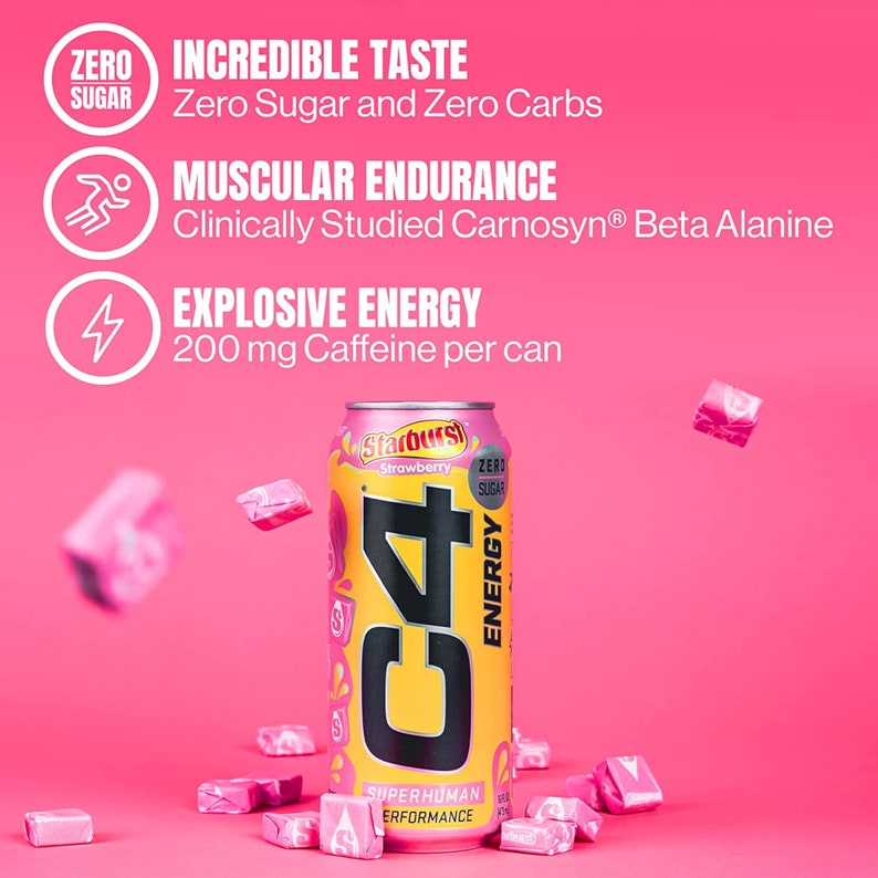 C4 Energy Drink STARBURST Strawberry Carbonated Sugar Free Etsy