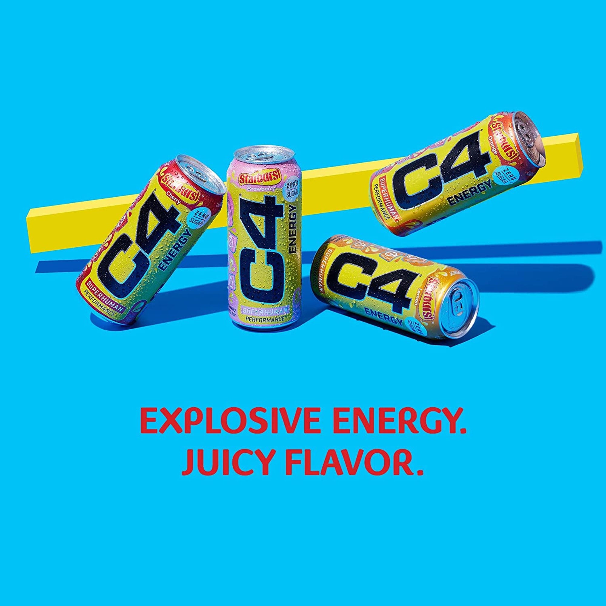 C4 Energy Drink, STARBURST Strawberry, Carbonated Sugar Free 12 Pack Etsy
