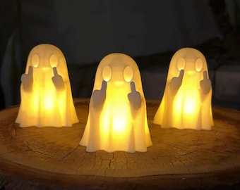 Rude Ghost Ornament, Light Up Ghost, Middle Finger Ghost, Halloween Gift, Spooky Statue, Funny Ghost Statue, Halloween Ornament Decor