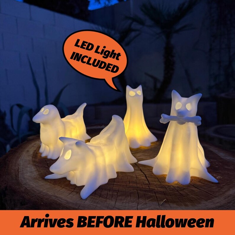 Free Fast Shipping Halloween Ghost Dog and Cat LED Tea Light, Fall