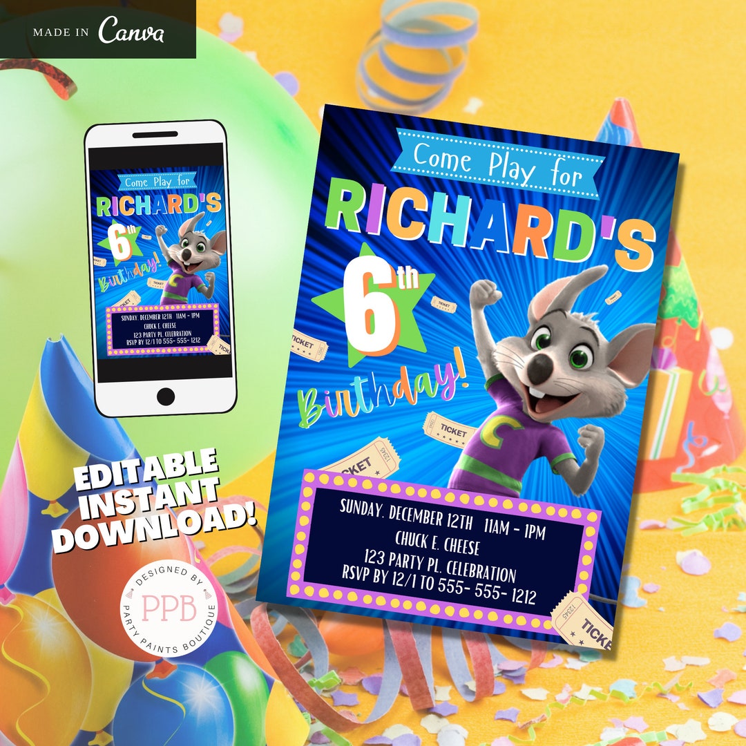 Chuck E. Cheese Invitation Chuck E. Cheese Invite Template Etsy