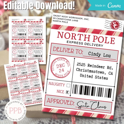 Printable North Pole Special Delivery Tag Template Editable - Etsy