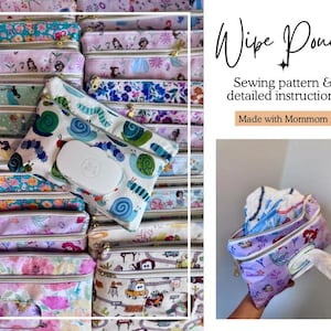 Wipe Pouch sewing pattern, projector friendly. Holds wipes and diapers, or snacks and meds! Perfect gift for moms