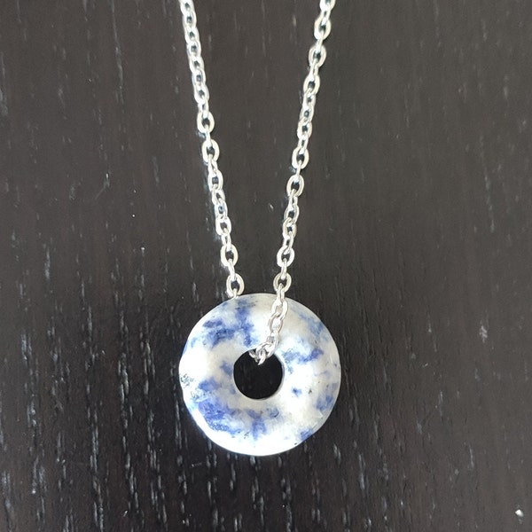 Stainless Steel Necklace with Natural Sodalite Stone Circle Pendant