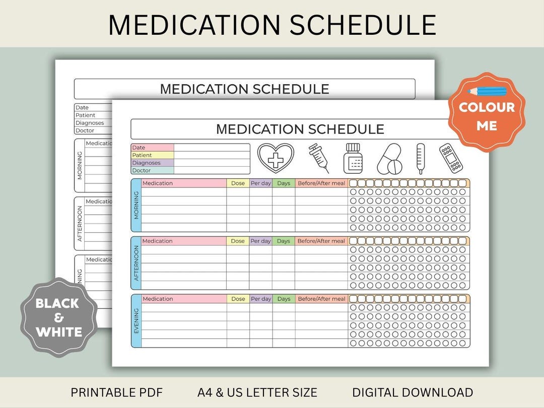 Medication Schedule, Medication Log, Digital Download, Medicine ...