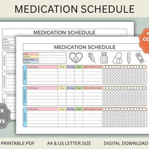 Programa de medicación, Registro de medicación, Descarga digital, Medicamentos, Plan de tratamiento, Cuadro de medicación, Instrucciones de prescripción, Programa de medicamentos
