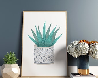 Houseplant Print, Pot plant Illustration, Botanical Art Print, House plant, Wall Art, Digital Download, Bedroom Decor, Living Room Decor