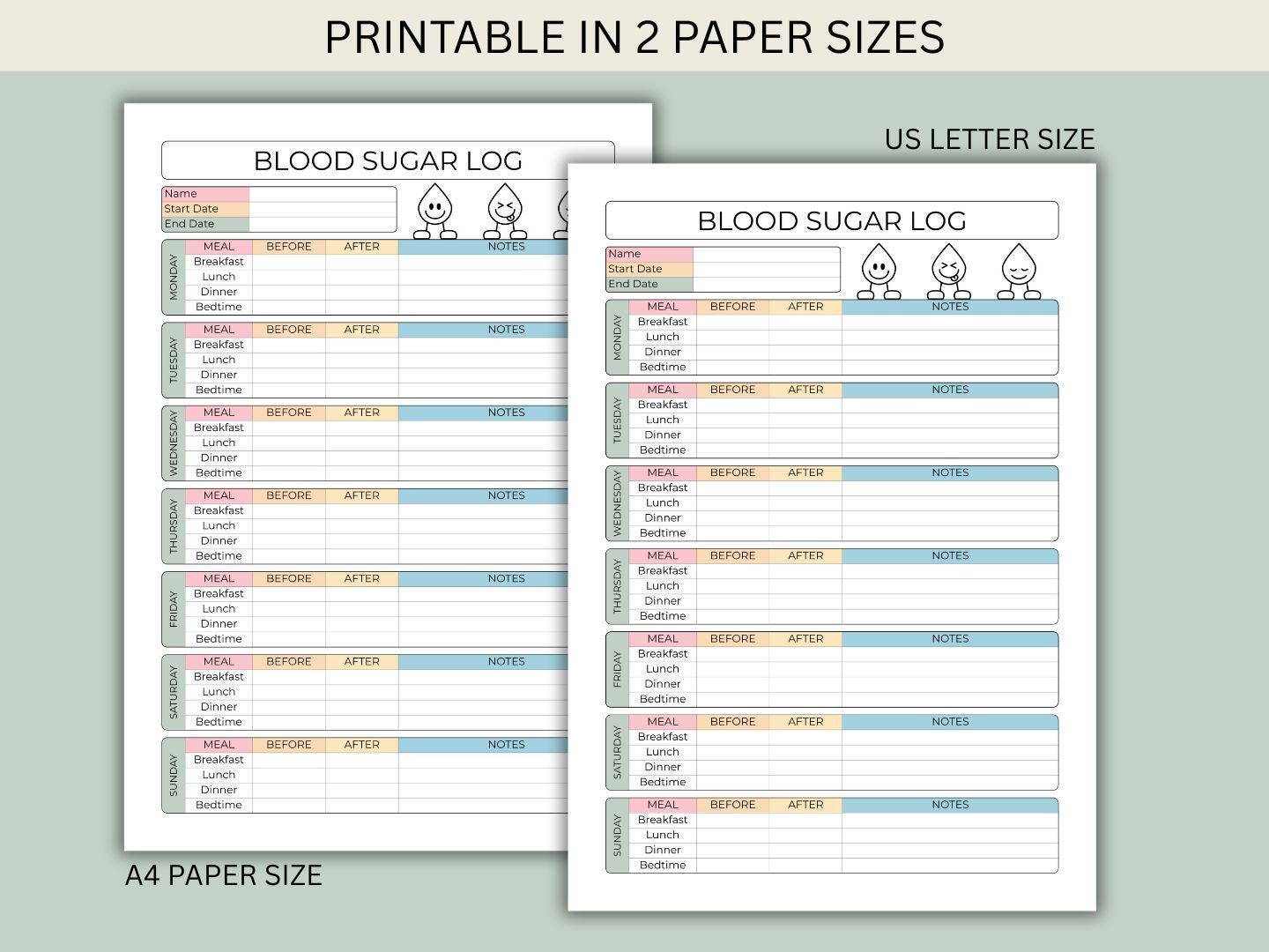 Blood Sugar Log, Blood Glucose Record, Glycaemic Diary, BGL Tracker ...