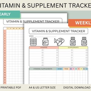 Vitamin- och kosttillskottsspårare, näringslogg, doseringsjournal, medicinlogg, daglig doschecklista, hälsodagbok, pillerintag, egenvård
