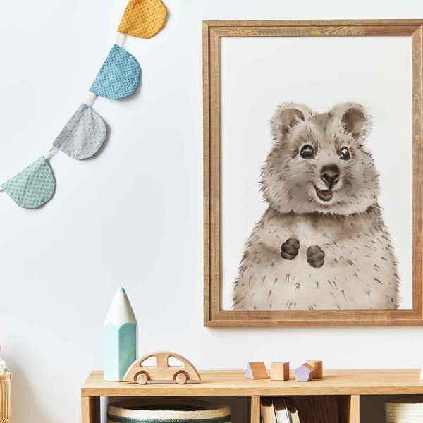 Quokka Poster für Kinderzimmer und Babyzimmer * Portrait Bilder Tiere * Kinderzimmer Deko Wand