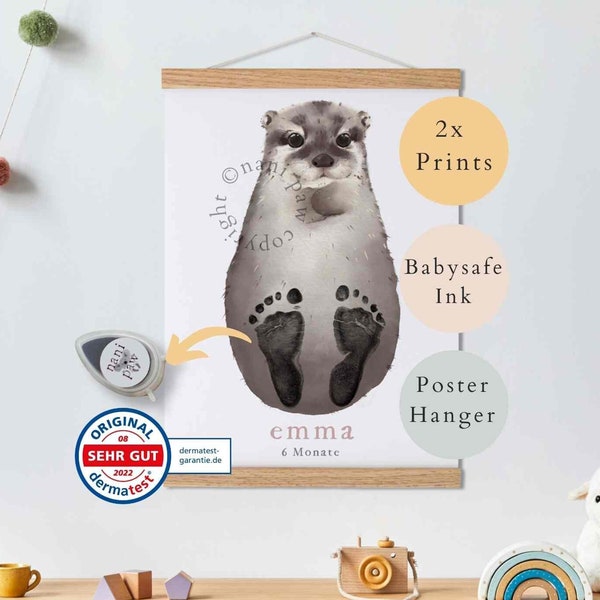 Baby Gift Personalized, Footprint Set, Wall Picture Baby & Children's Room Animals, Otter Baby