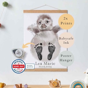Baby Geschenk Personalisiert, Fußabdruck Set, Wandbild Baby- & Kinderzimmer Tiere,  Ente