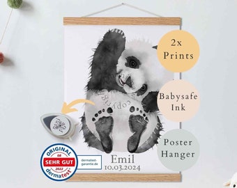 Baby Geschenk Personalisiert, Fußabdruck Set, Wandbild Baby- & Kinderzimmer Tiere,  Panda