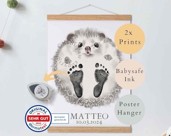 Baby Gift Personalized, Footprint Set, Wall Picture Baby & Children's Room Animals, Hedgehog