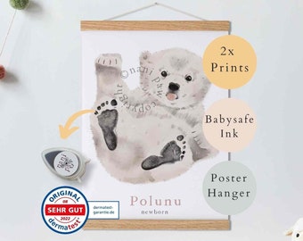 Baby Gift Personalized, Footprint Set, Wall Picture Baby & Children's Room Animals, Polar Bear Baby Gift