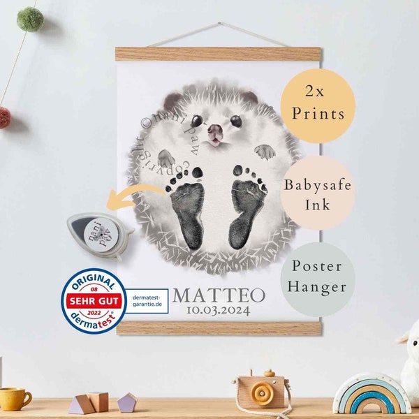 Baby Geschenk Personalisiert, Fußabdruck Set, Wandbild Baby- & Kinderzimmer Tiere, Igel