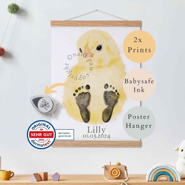 Nani Paw - Baby Geschenk Personalisiert, Fußabdruck Set, Wandbild Baby- & Kinderzimmer Tiere,  Küken