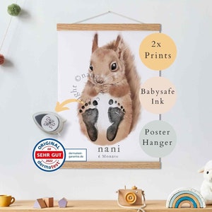 Baby Geschenk Personalisiert, Fußabdruck Set, Wandbild Baby- & Kinderzimmer Tiere,  Eichhörnchen Baby Geschenk