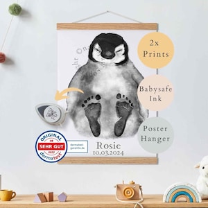 Baby Geschenk Personalisiert, Fußabdruck Set, Wandbild Baby- & Kinderzimmer Tiere,  Pinguin