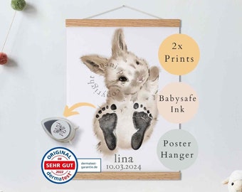 Baby Geschenk Personalisiert, Fußabdruck Set, Wandbild Baby- & Kinderzimmer Tiere,  Hase