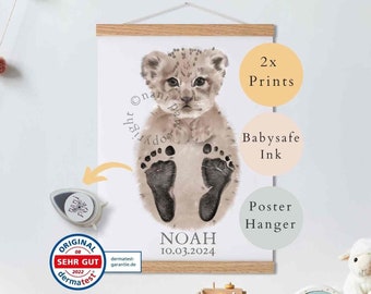 Baby Geschenk Personalisiert, Fußabdruck Set, Wandbild Baby- & Kinderzimmer Tiere,  Löwe Baby Geschenk
