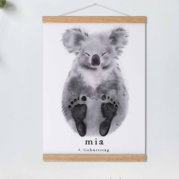 Baby Geschenk Personalisiert, Fußabdruck Set, Wandbild Baby- & Kinderzimmer Tiere,  Koala