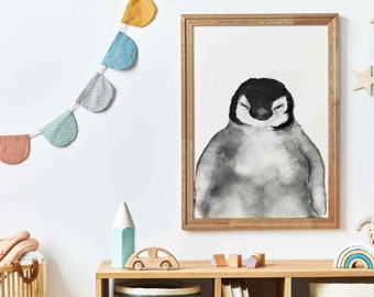 Poster für Kinderzimmer und Babyzimmer * Portrait Bilder Tiere * Kinderzimmer Deko Pinguin