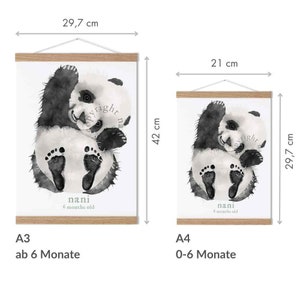 Baby Geschenk Personalisiert, Fußabdruck Set, Wandbild Baby & Kinderzimmer Tiere, Panda zdjęcie 4