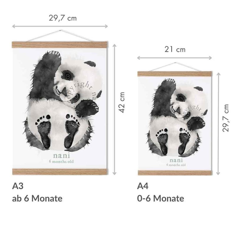 Baby Geschenk Personalisiert, Fußabdruck Set, Wandbild Baby & Kinderzimmer Tiere, Panda zdjęcie 4