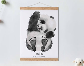 Baby Geschenk Personalisiert, Fußabdruck Set, Wandbild Baby- & Kinderzimmer Tiere,  Panda