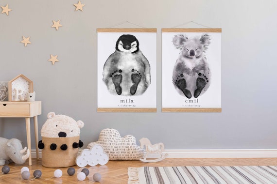 Regalo para bebé personalizado, set de huellas, cuadro de pared para  habitación de bebé y niños, animales, panda -  México