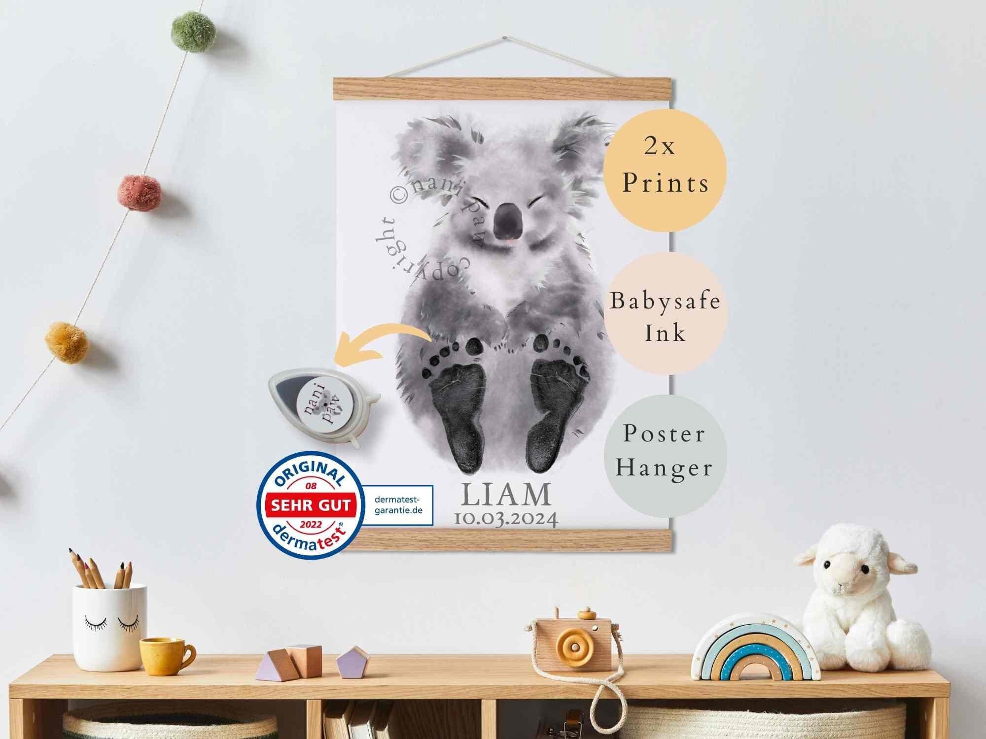 ベビーギフトパーソナライズ、足跡セット、壁画ベビー&子供部屋の動物、コアラ